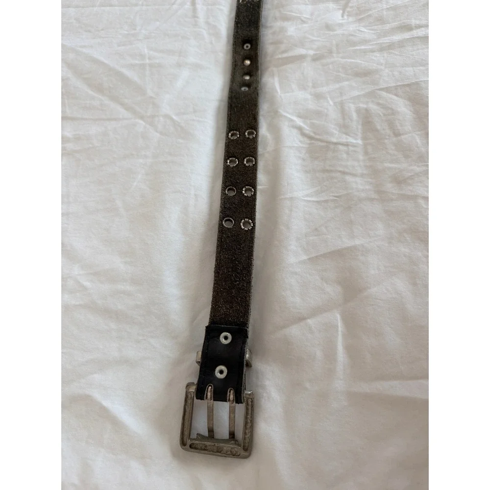 Levi's 501 Black Leather Double Prong Grommet Belt Silver Hardware